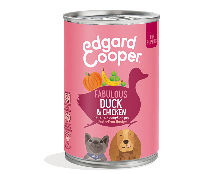 Edgard & Cooper Blikvoer Hond Puppy Eend & Kip 400gr Edgard & Cooper Blikvoer Hond Puppy Eend & Kip 400gr