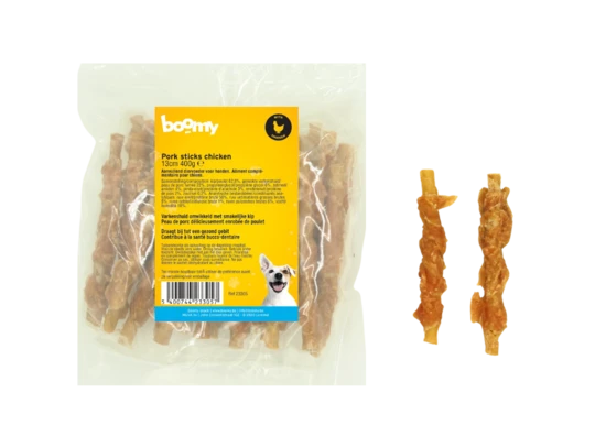 Boomy Varken Sticks Kip 13cm 400gr Boomy Varken Sticks Kip 13cm 400gr