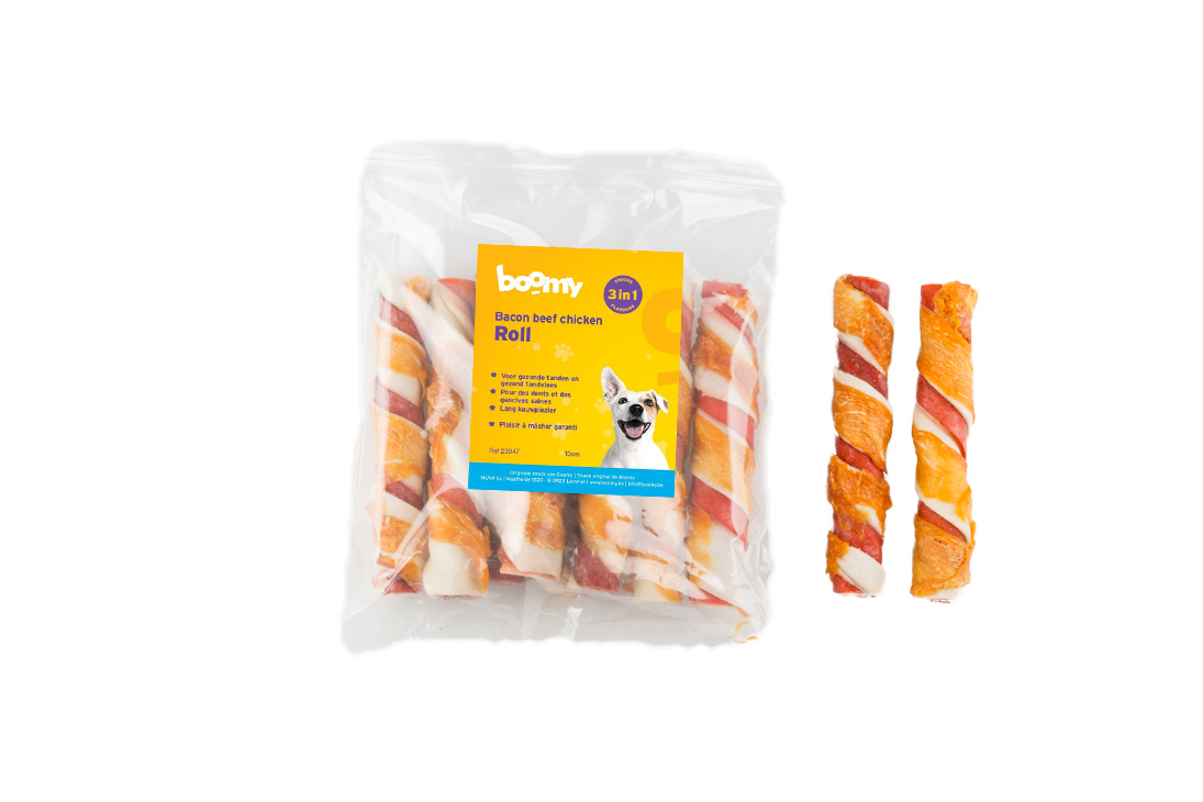 Boomy Bacon Beef Chicken Roll 8x13cm Boomy Bacon Beef Chicken Roll 8x13cm